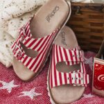 Corky’s Dash Sandals- Red Natural Stripe